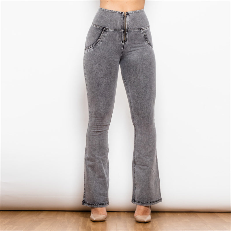Web Based Flared Pants Women's Hip Lift Grey High Waist Women's Skinny Jeans
