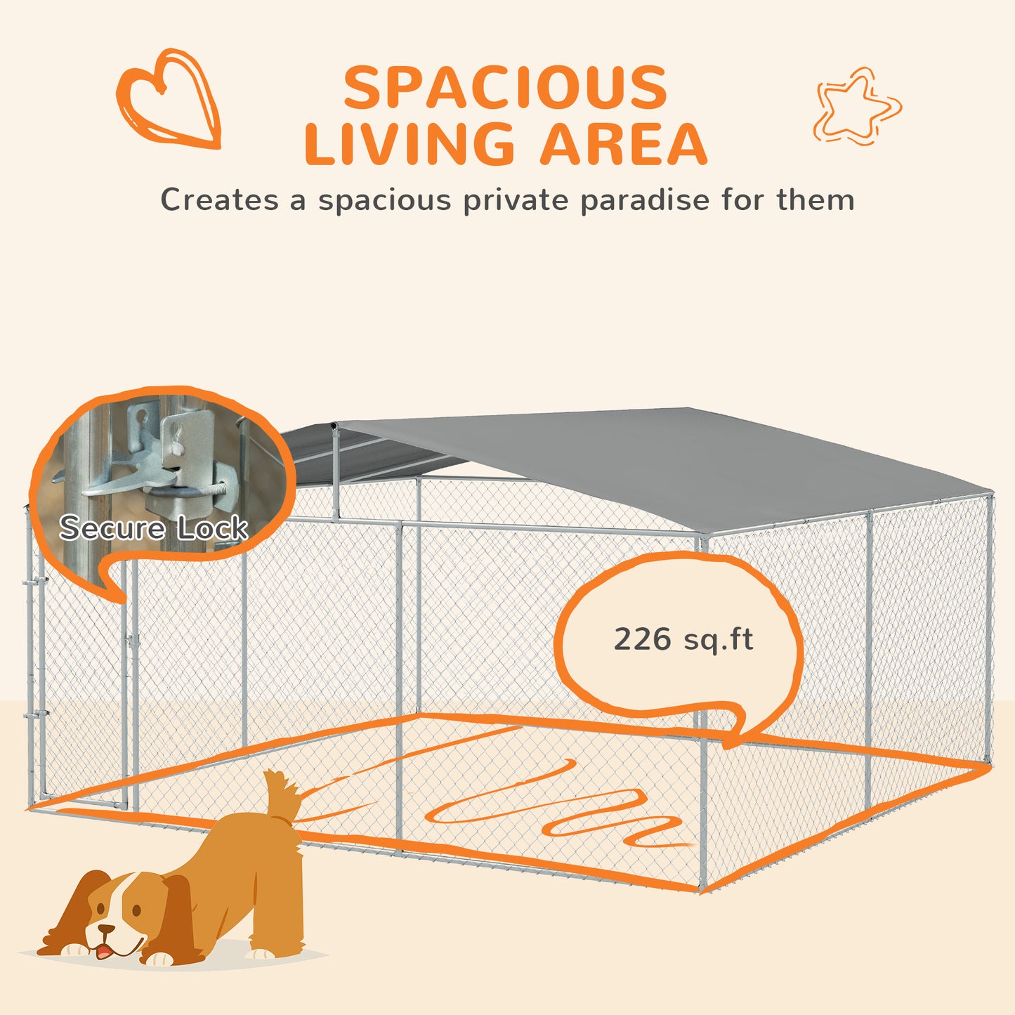 Web Based 15x15 Dog Kennel with Cover, Secure Outdoor Dog Fence, Galvanized Steel Frame for Backyard, Green