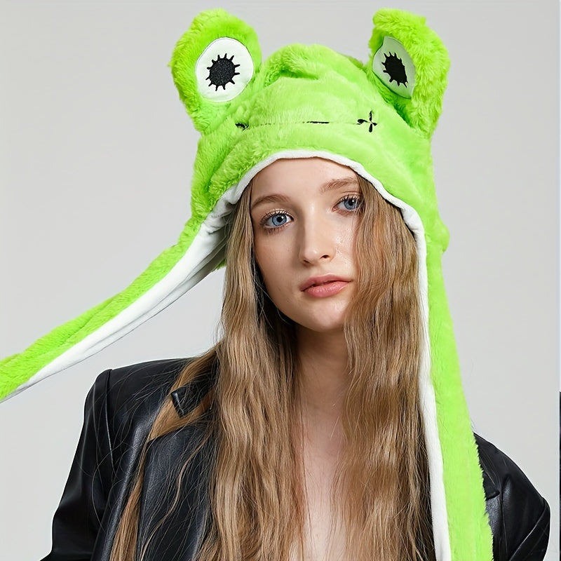Web Based Cute Animal Moving Ear Hat Cute Panda Dog Frog Puppy Plush Hats Halloween Cosplay Party Earflap Hat For Women