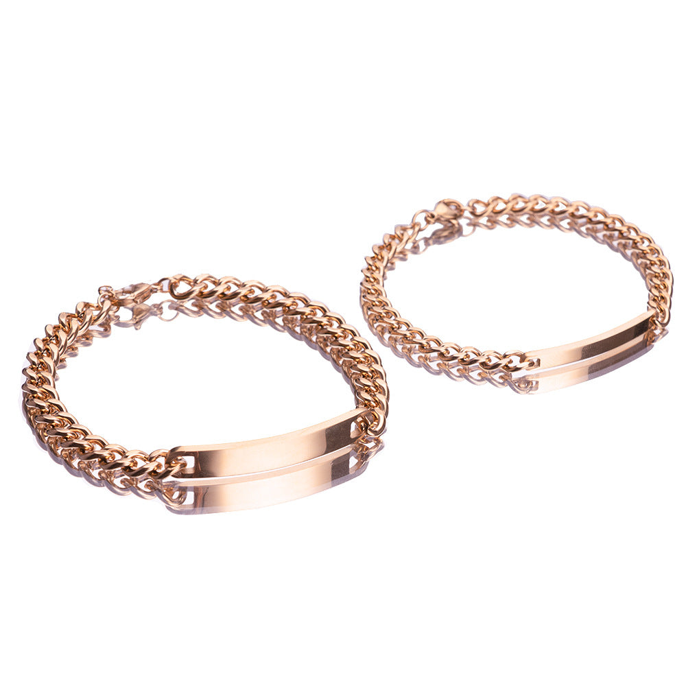 Web Based Engraved Titanium Steel Lovers' Day 18K High Quality Gold Plated Bracelet