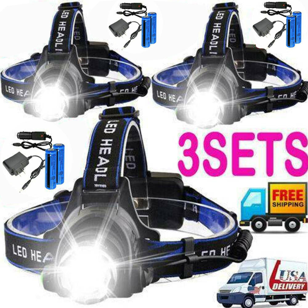 Web Based LED Headlamp Rechargeable Head Torch Zoom Headlight Lamp Super Bright Flashlight 3 Modes Light With 2 Li-ion Batteries 2 Charger