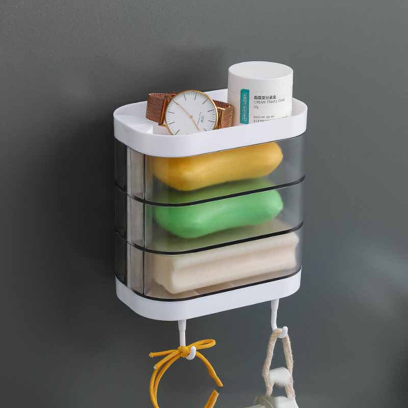 WebBased Bathroom Soap Box Wall-mounted Multi-layer Soap Box Toilet Rotatable Drain Soap Box Multifunctional Toiletry Rack Wall Shelf