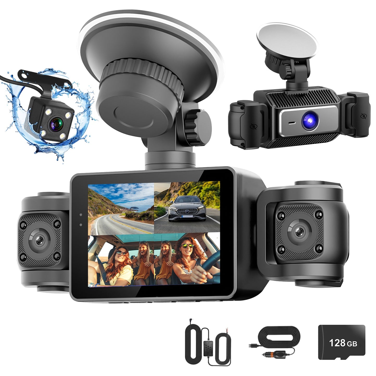 Web Based 4 Channel Car Dash Cam With 128G MMC Card 1080P Front 720P Left Right 480P Rear G-Sensor Parking Monitor Loop Recording Night Vision 360 Degree Surveillance Car Camera