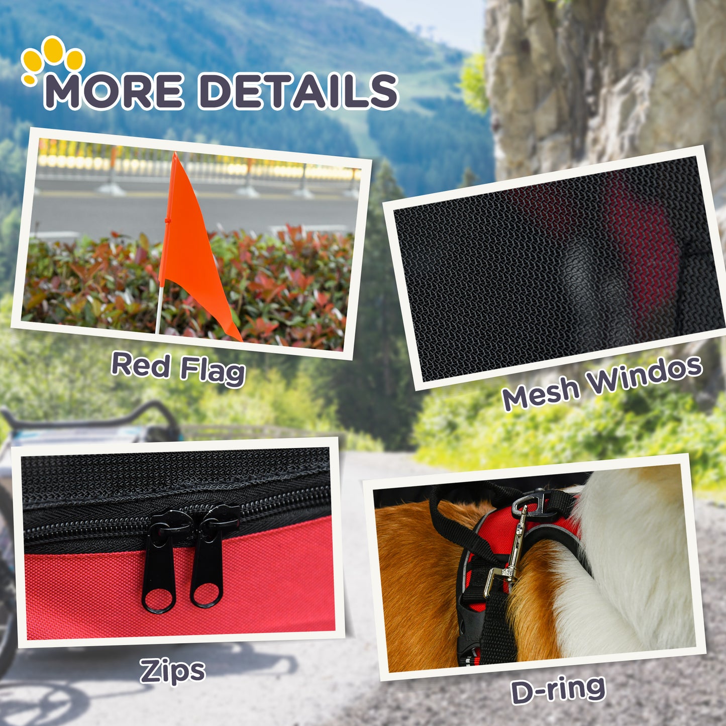 Web Based Dog Bike Trailer With Easy Folding Cart Frame, Large Wheels, 3 Entrances, Mesh Screen, For Dogs Within 44 Lbs, Red & Black