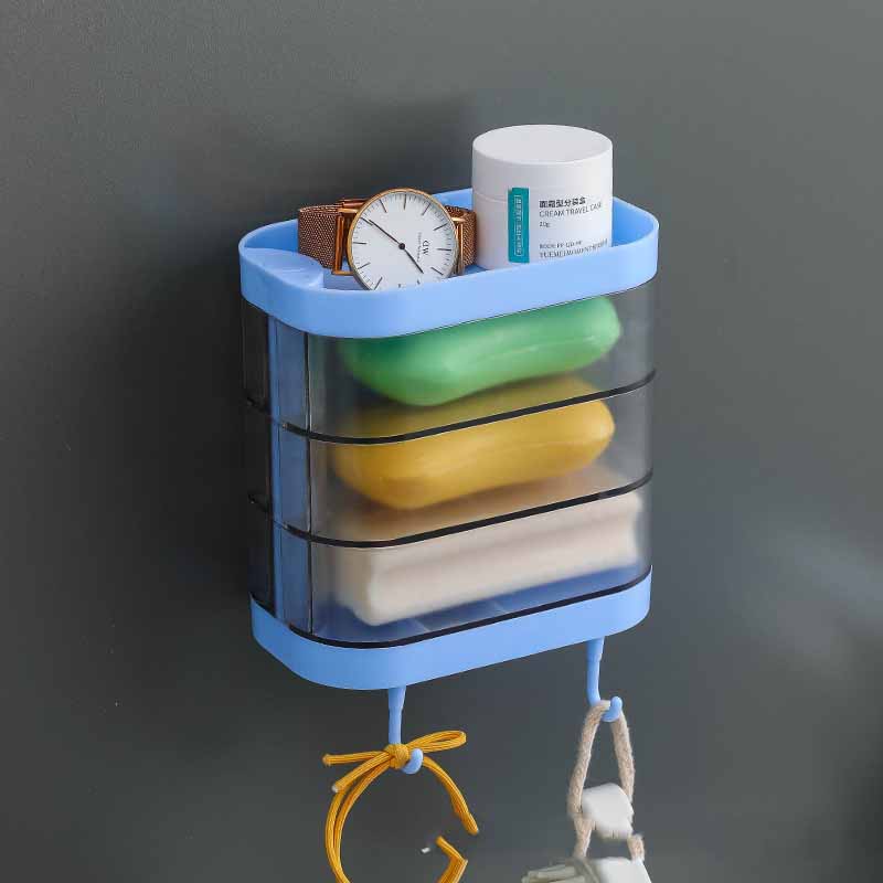 WebBased Bathroom Soap Box Wall-mounted Multi-layer Soap Box Toilet Rotatable Drain Soap Box Multifunctional Toiletry Rack Wall Shelf