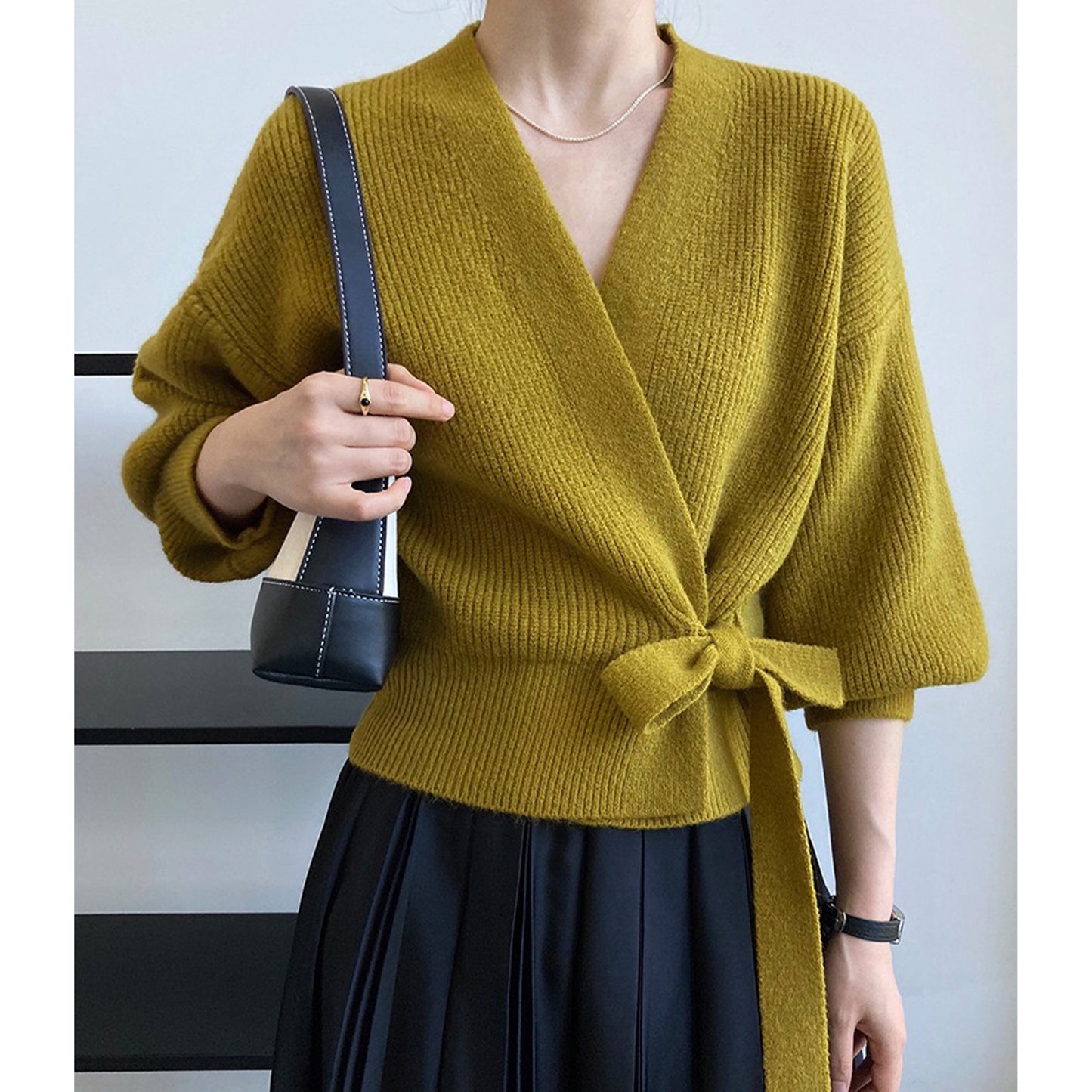 Web Based French Retro Knitted Cardigan Top V-neck Tie Loose Womens Sweater Coat, Handmade Spring Clothing, Womens Clothing