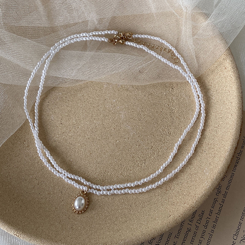 Web Based Retro Double-Layer Pearl Necklace Female Simple Temperament Necklace