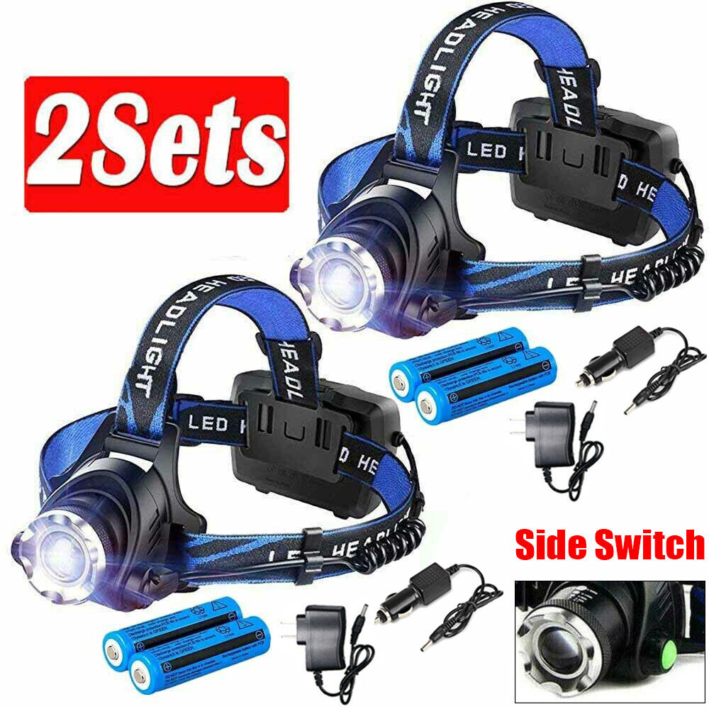 Web Based LED Headlamp Rechargeable Head Torch Zoom Headlight Lamp Super Bright Flashlight 3 Modes Light With 2 Li-ion Batteries 2 Charger