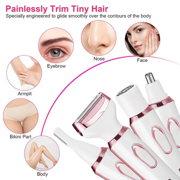 Web Based 4 In 1 Electric Razor For Women Painless Grooming Kit Rechargeable Eyebrow Nose Hair Pubic Hair Bikini Trimmer Face Shaver