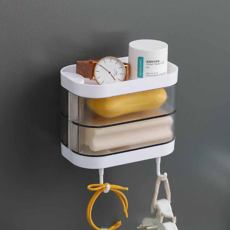 WebBased Bathroom Soap Box Wall-mounted Multi-layer Soap Box Toilet Rotatable Drain Soap Box Multifunctional Toiletry Rack Wall Shelf