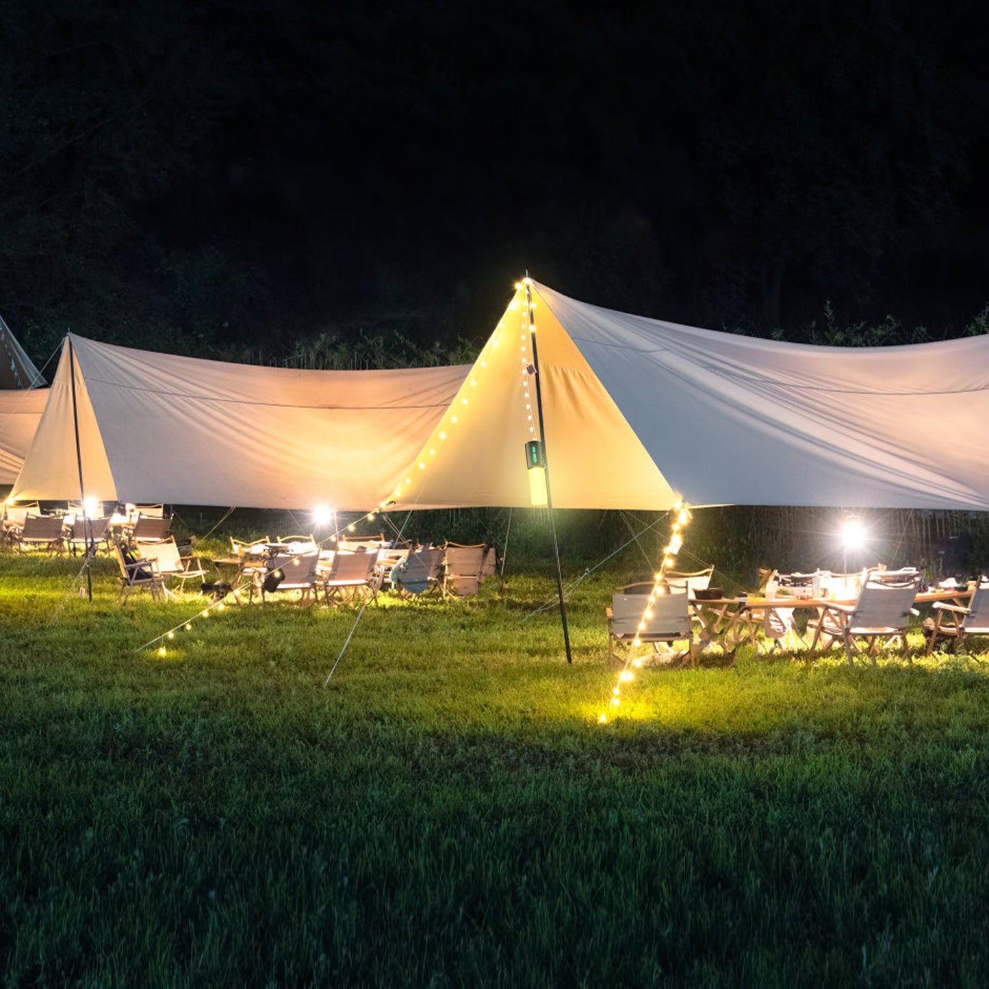 Web Based Rechargeable Camping String Light IP44 Waterproof Camping Lantern With 33Ft String Light 7 Light Modes Emergency Power Bank Carry Bag For Indoor Outdoor Wedding Party