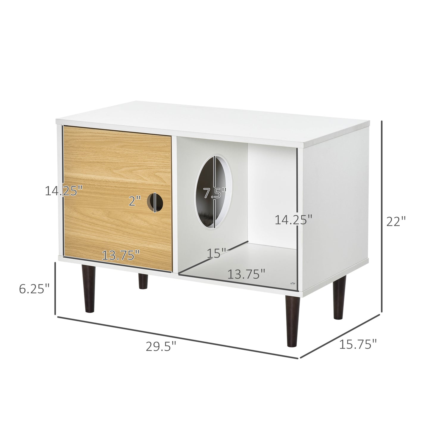 Web Based Wooden Cat House with Soft Cushion, Decorative Kitten Condo Side Table, Elevated Pet House with Storage Space