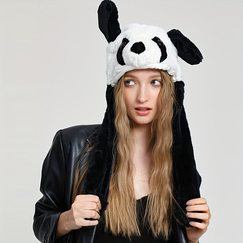 Web Based Cute Animal Moving Ear Hat Cute Panda Dog Frog Puppy Plush Hats Halloween Cosplay Party Earflap Hat For Women