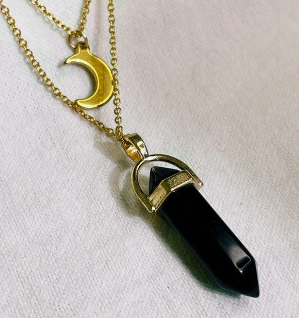 Web Based Moon Hexagonal Column Pendant