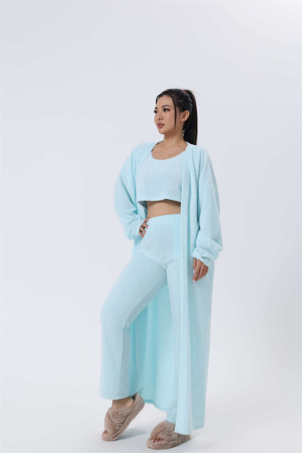 Web Basd Cozy Pajama Set, 3 Piece Lounge Set, Cute Loungewear, Warm Suit Sets, Matching Set, Lounge Set, 3 Piece Pant Sets, Women Winter Dress
