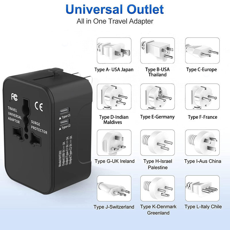 Web Based Travel Adapter Worldwide All In One International Power Adapter Universal Adapter Plug With 2.1A Dual USB Charging Ports For Asia Europe UK AUS And USA