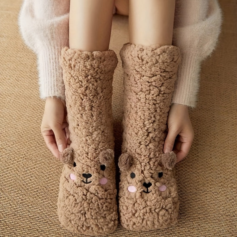 Web Based Cartoon Floor Winter Thick Polyester Fleece Fluffy Microfiber Women Fuzzy Socks Funny Fuzzy Dog Slipper Socks For Women Cute Fluffy Thick Warm Winter Socks Microfiber Soft Home Socks Christmas Gift