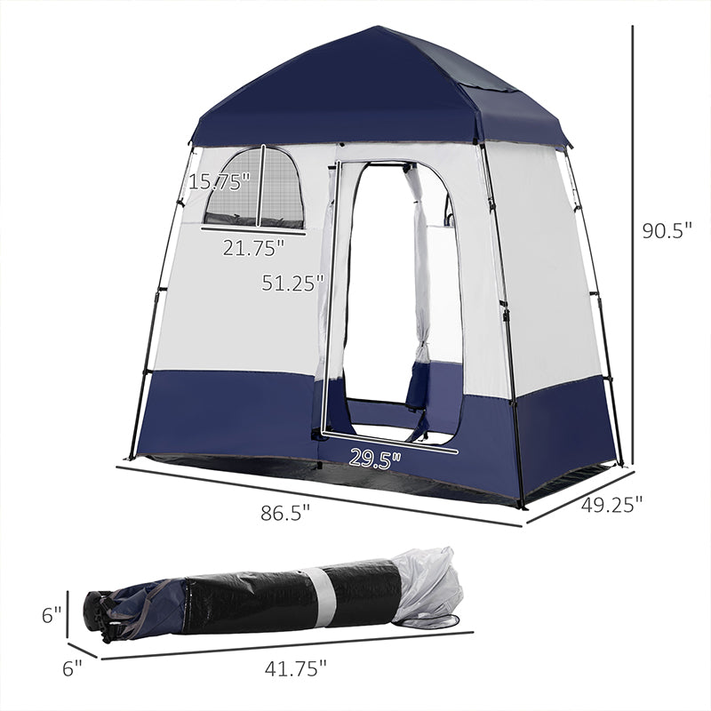 Web Based Two Room Pop Up Shower Tent with Shower Bag, Floor and Carry Bag, Blue