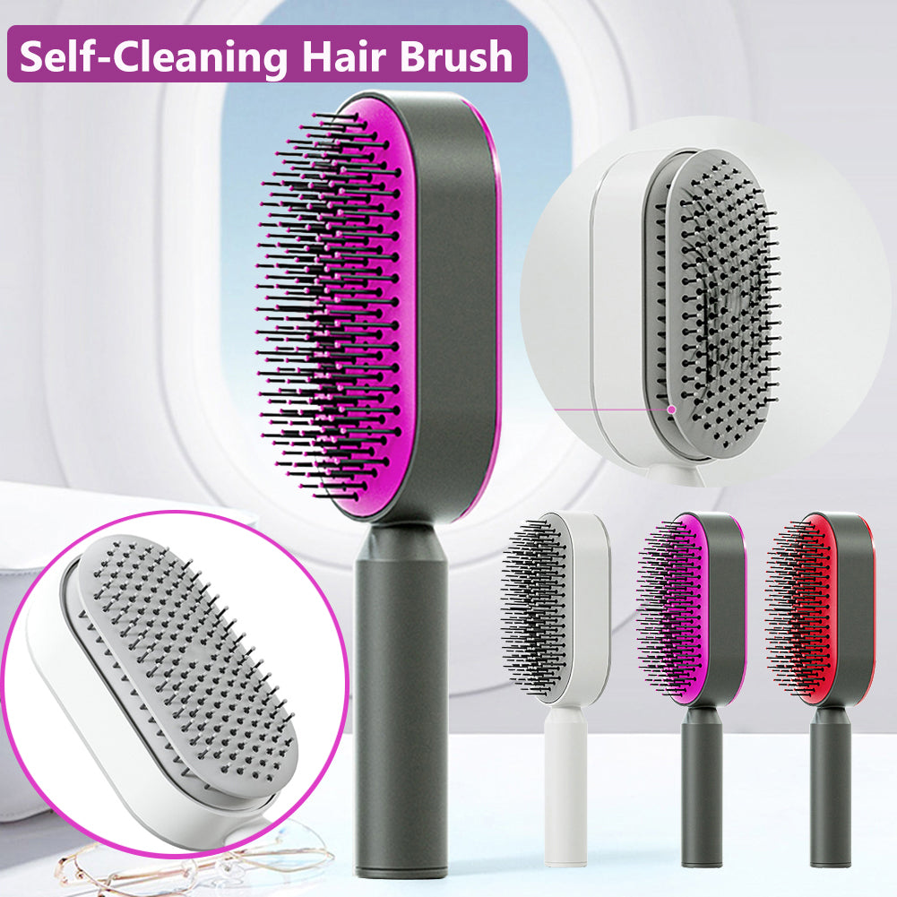Web Based Self Cleaning Hair Brush For Women One-key Cleaning Hair Loss Airbag Massage Scalp Comb Anti-Static Hairbrush