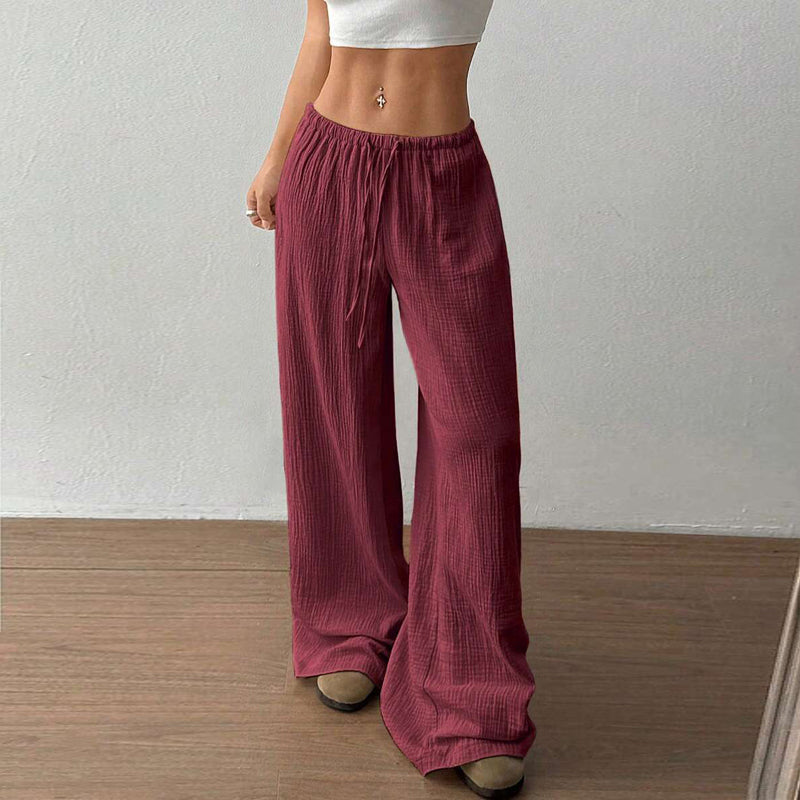 Web Based Plus Size Women's Solid Color High-Waisted Wide Leg Pants Drawstring Waist Casual Trousers For Spring And Autumn