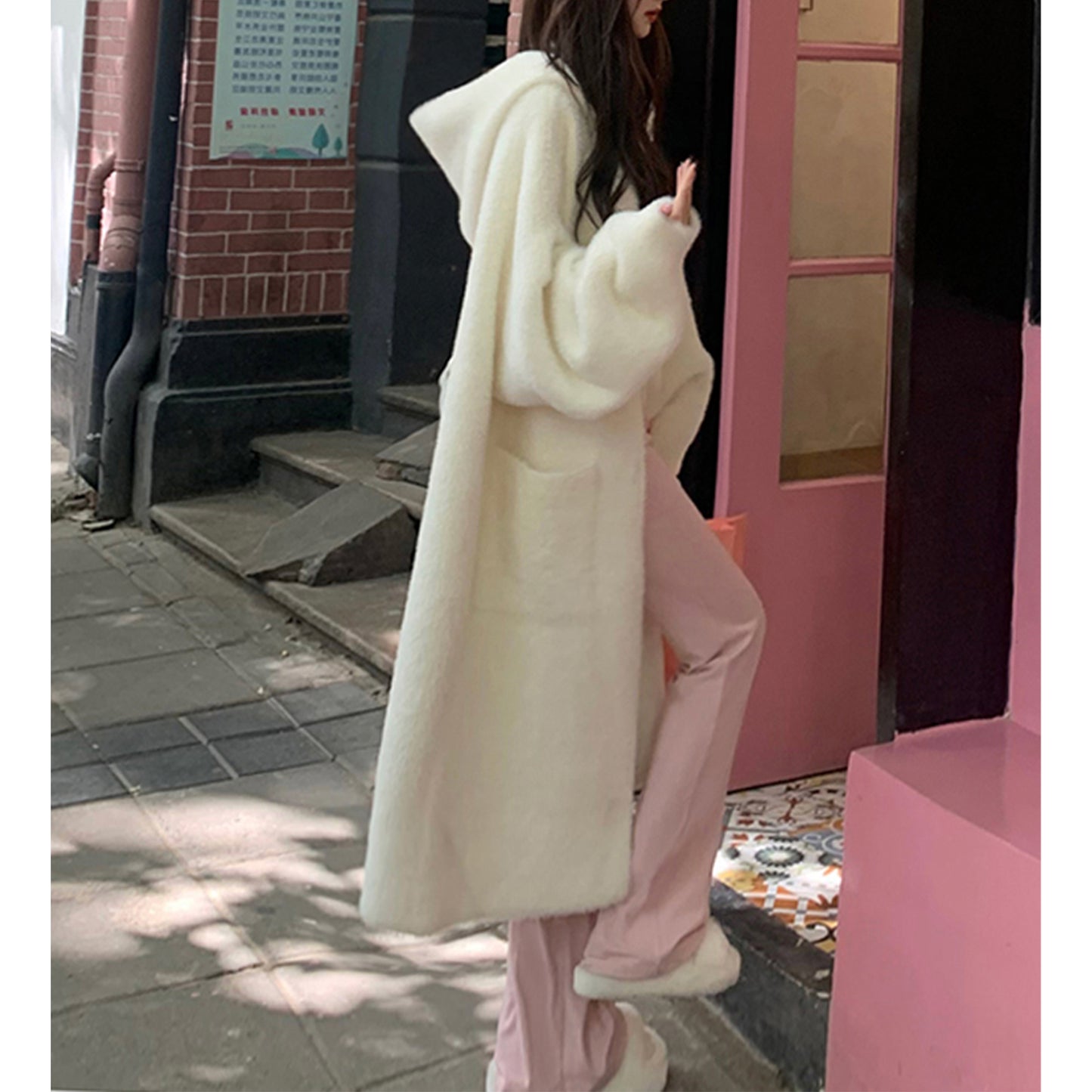 Web Based Hooded Fur Cardigan Coat Women's Spring Clothes, Thick Gentle Long Knitted Coat Handmade Clothing Hand Knit Outfit Of The Day