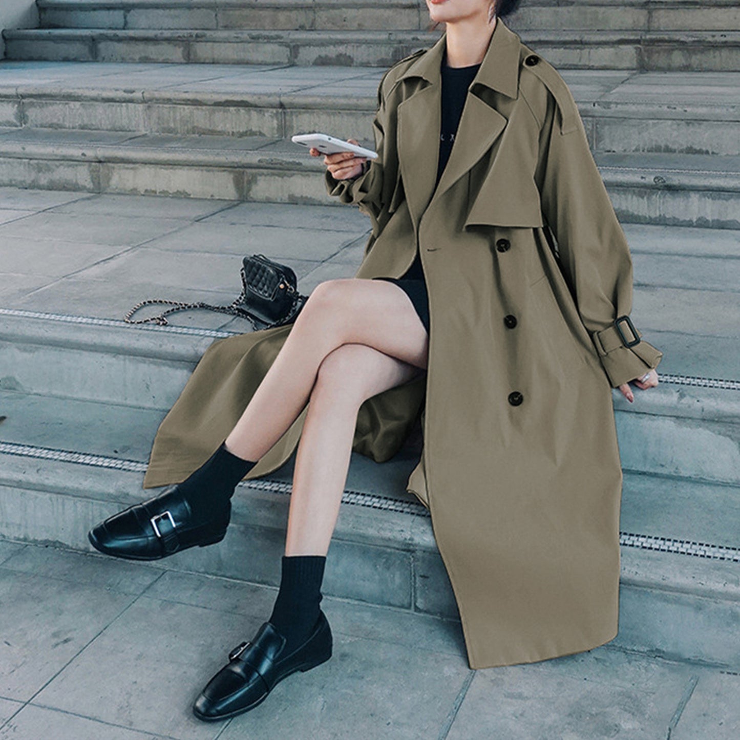 Web Based Women Trendy Trench Coat, Double Breasted Coat, Korean Women's Trench Coat, Elegant Oversize Trench Coat, Spring Clothing, Womens Clothing