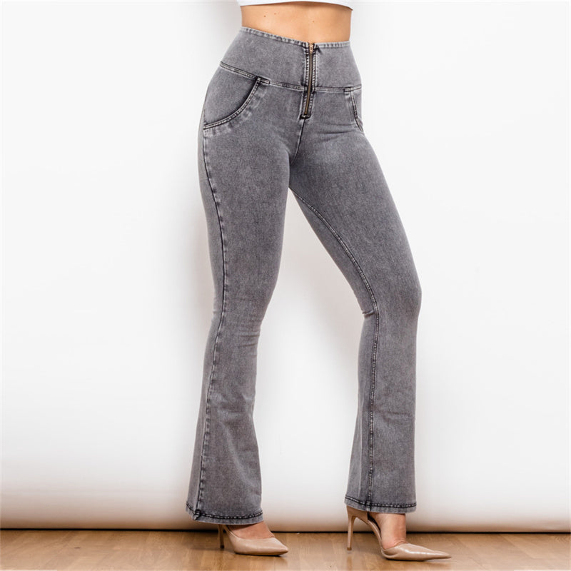Web Based Flared Pants Women's Hip Lift Grey High Waist Women's Skinny Jeans