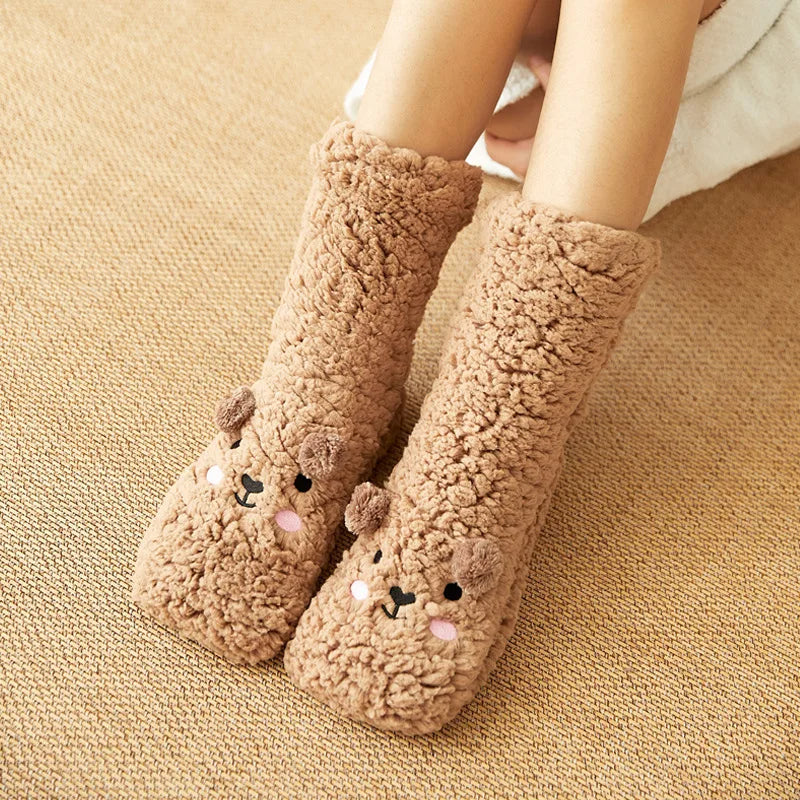 Web Based Cartoon Floor Winter Thick Polyester Fleece Fluffy Microfiber Women Fuzzy Socks Funny Fuzzy Dog Slipper Socks For Women Cute Fluffy Thick Warm Winter Socks Microfiber Soft Home Socks Christmas Gift