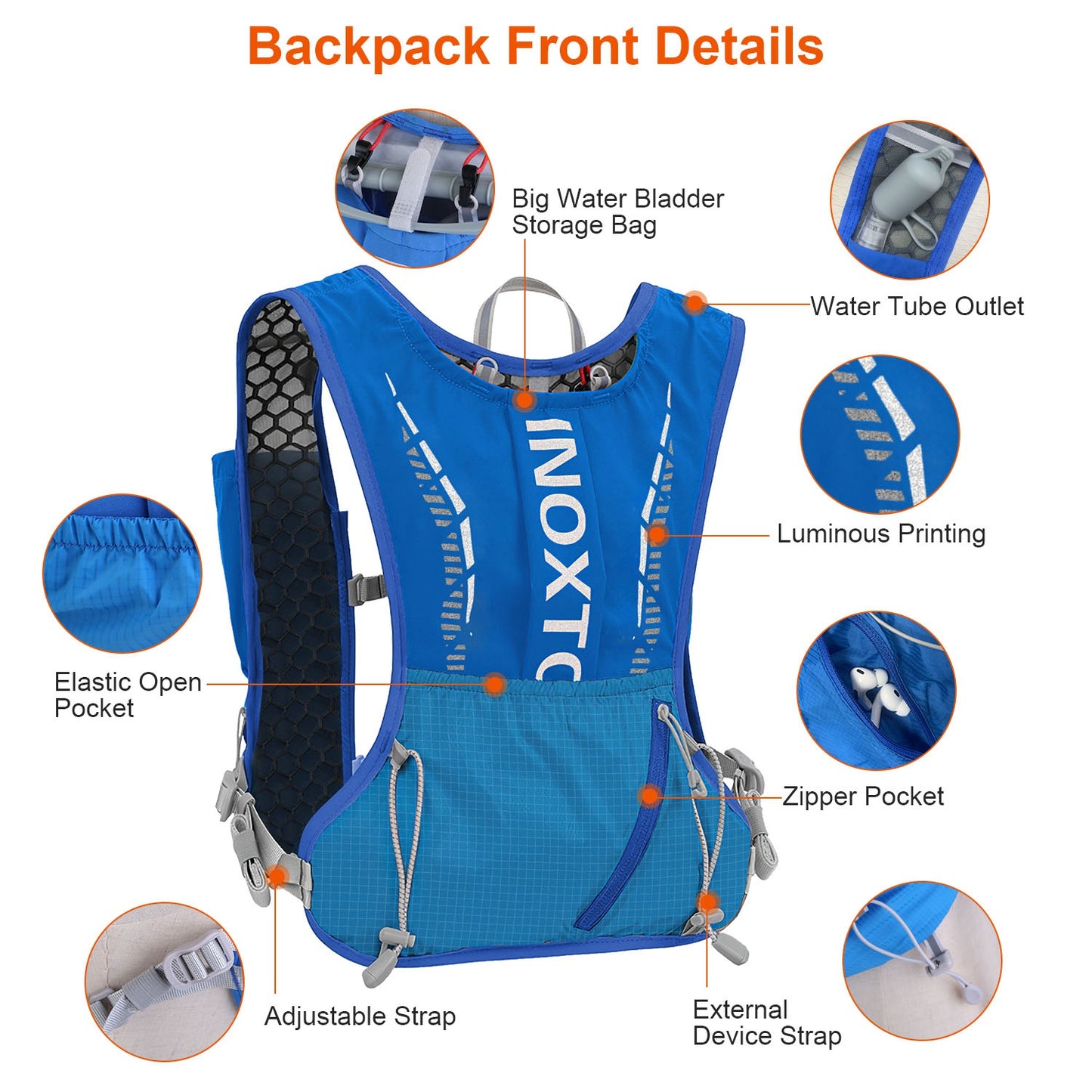 Web Based  Sport Hydration Vest Running Backpack With 15oz 50oz Water Bladder Adjustable Strap Storage Bag For Trail Running Marathon Race Hiking