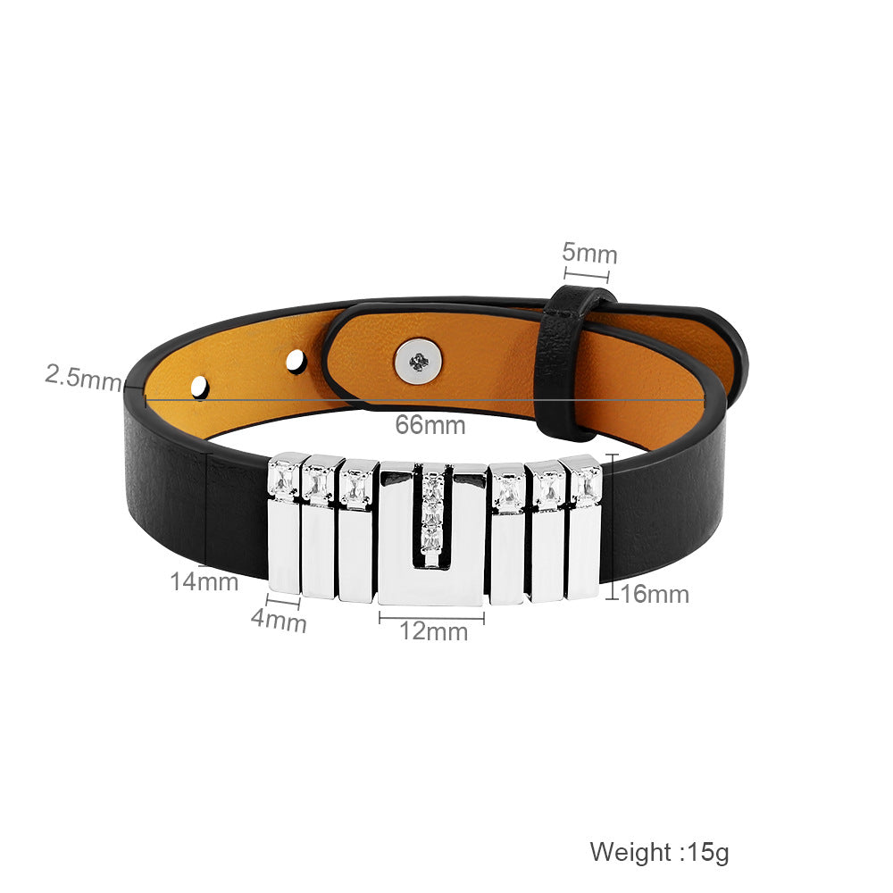 Web Based Vintage Business Leather Simple Punk Men's Lettering Bracelet