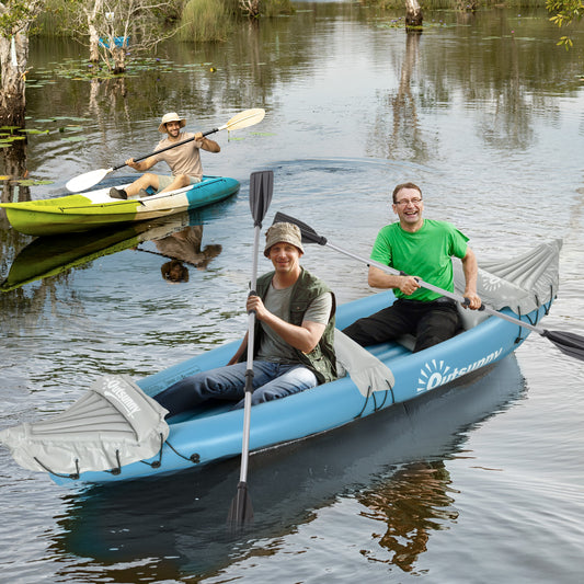 Web Based  Kayak, 2 Person Inflatable Kayak, Includes Paddles, Aluminum Oars, Repair Kit, Portable Tandem Blow Up Boat, Blue