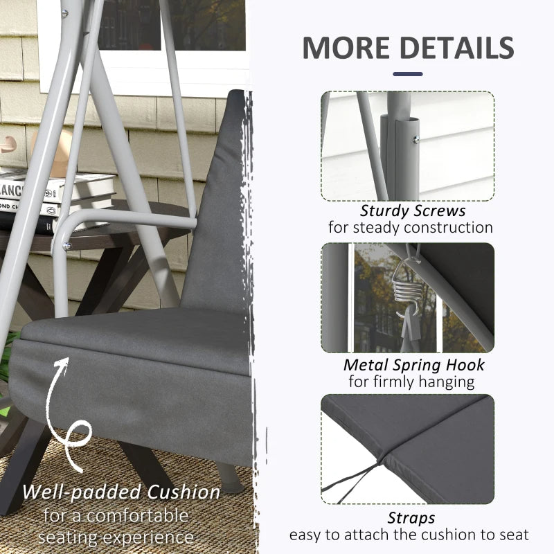 Web Based 2-Seater Outdoor Porch Swing With Canopy And Table, Patio Swing Chair For Garden, Poolside, Backyard, Gray