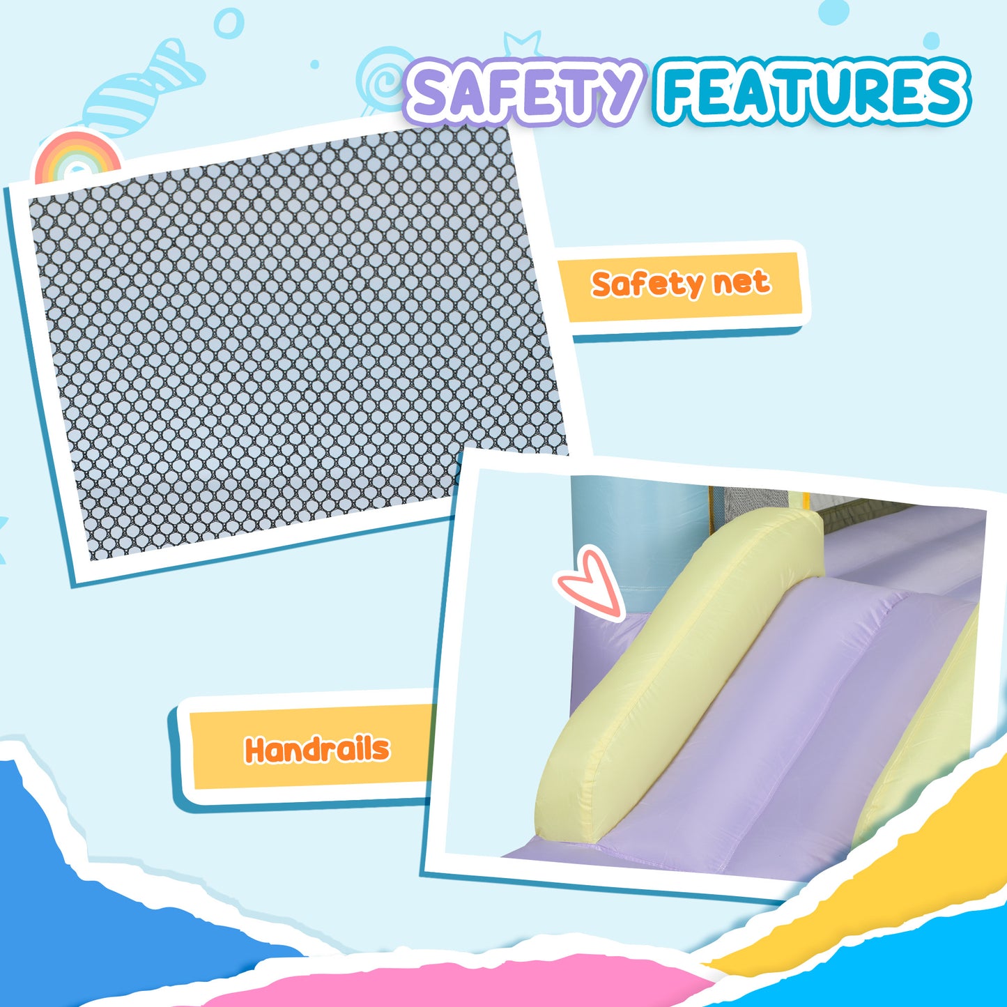 Web Based Inflatable Bounce House with Air Blower, Slide, Stakes, Repair Patches, Storage Bag, for Kids Ages 3-8, 98" x 65" x 79"