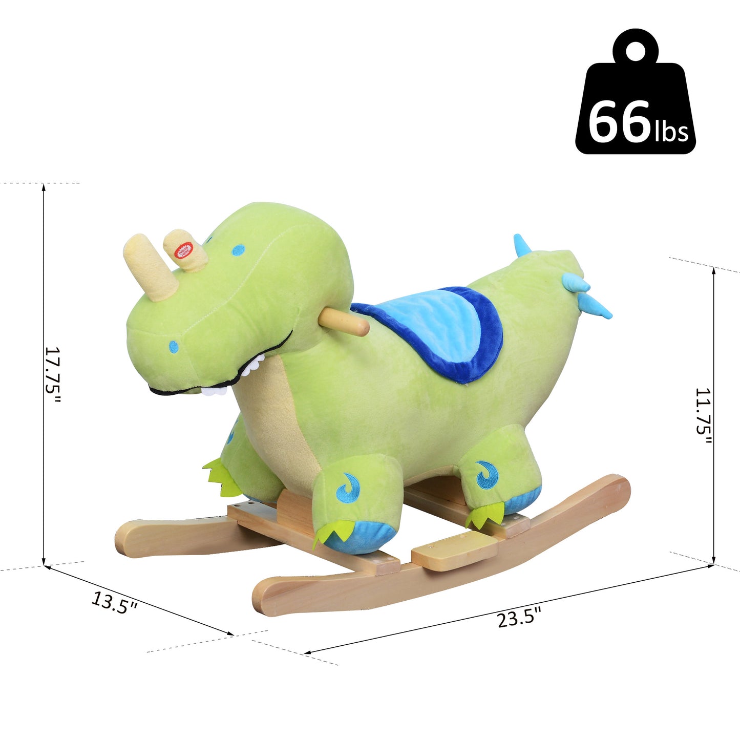 Web Based Kids Plush Ride-On Rocking Horse Toy Dinosaur Ride on Rocker Green with Realistic Sounds