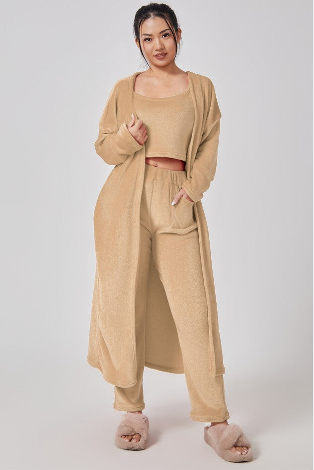 Web Basd Cozy Pajama Set, 3 Piece Lounge Set, Cute Loungewear, Warm Suit Sets, Matching Set, Lounge Set, 3 Piece Pant Sets, Women Winter Dress