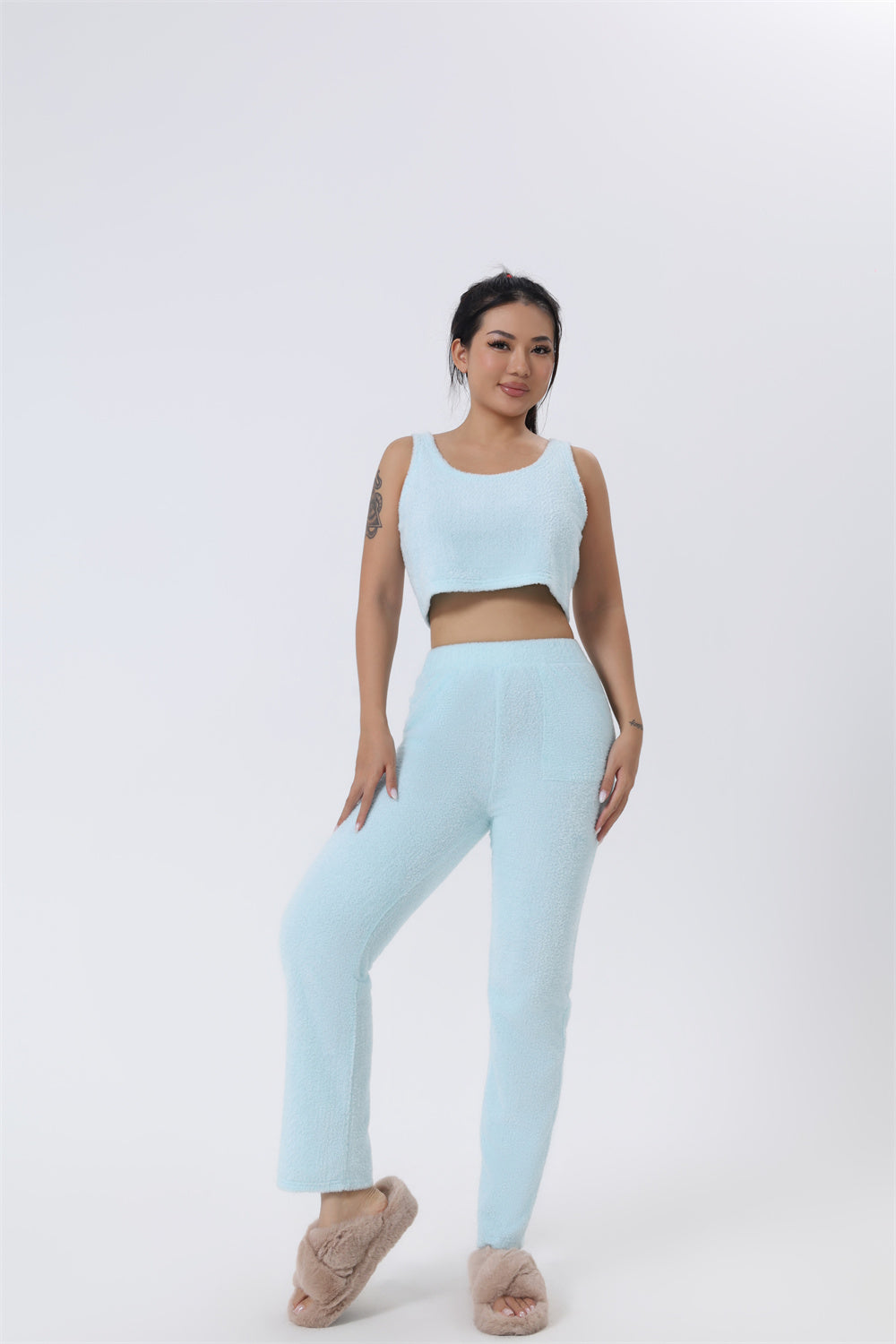 Web Basd Cozy Pajama Set, 3 Piece Lounge Set, Cute Loungewear, Warm Suit Sets, Matching Set, Lounge Set, 3 Piece Pant Sets, Women Winter Dress