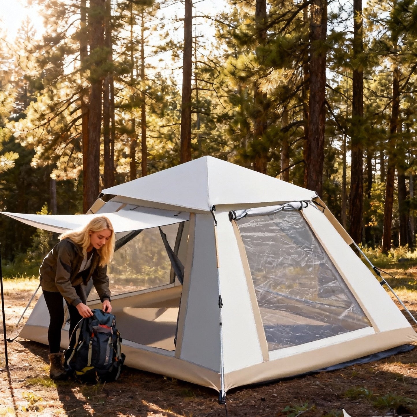 Web Based Family Quick-opening Tent 84.6L X 84.6W X 55.9H Tent Instant Camping Rainproof Tent 2-4 Person Tent Outdoor Tent Camping Tent  Hiking Tent Camping Set Pop-up Tent Outdoor Tent Party Portable Tent