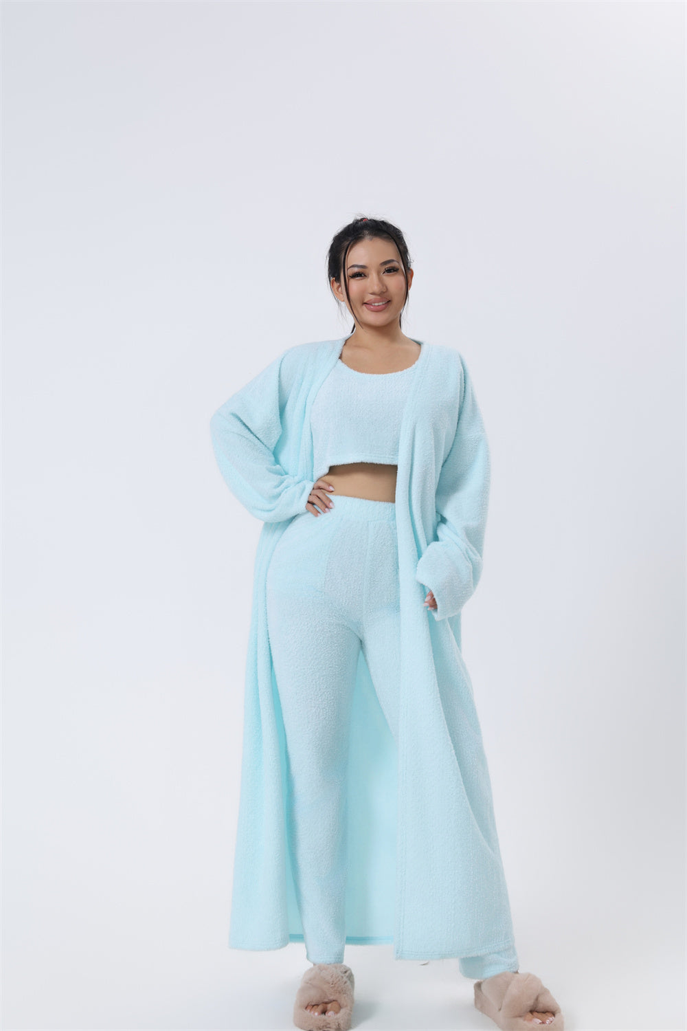 Web Basd Cozy Pajama Set, 3 Piece Lounge Set, Cute Loungewear, Warm Suit Sets, Matching Set, Lounge Set, 3 Piece Pant Sets, Women Winter Dress