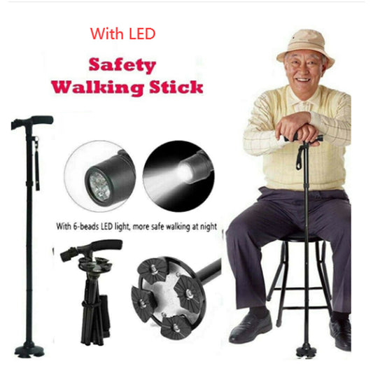 Eeb Based Folding LCD Walking Stick Cane With Flashlight For Senior Aluminium Travel Hiking Cane Trekking Pole Crutch Handle Strap 5 Gears