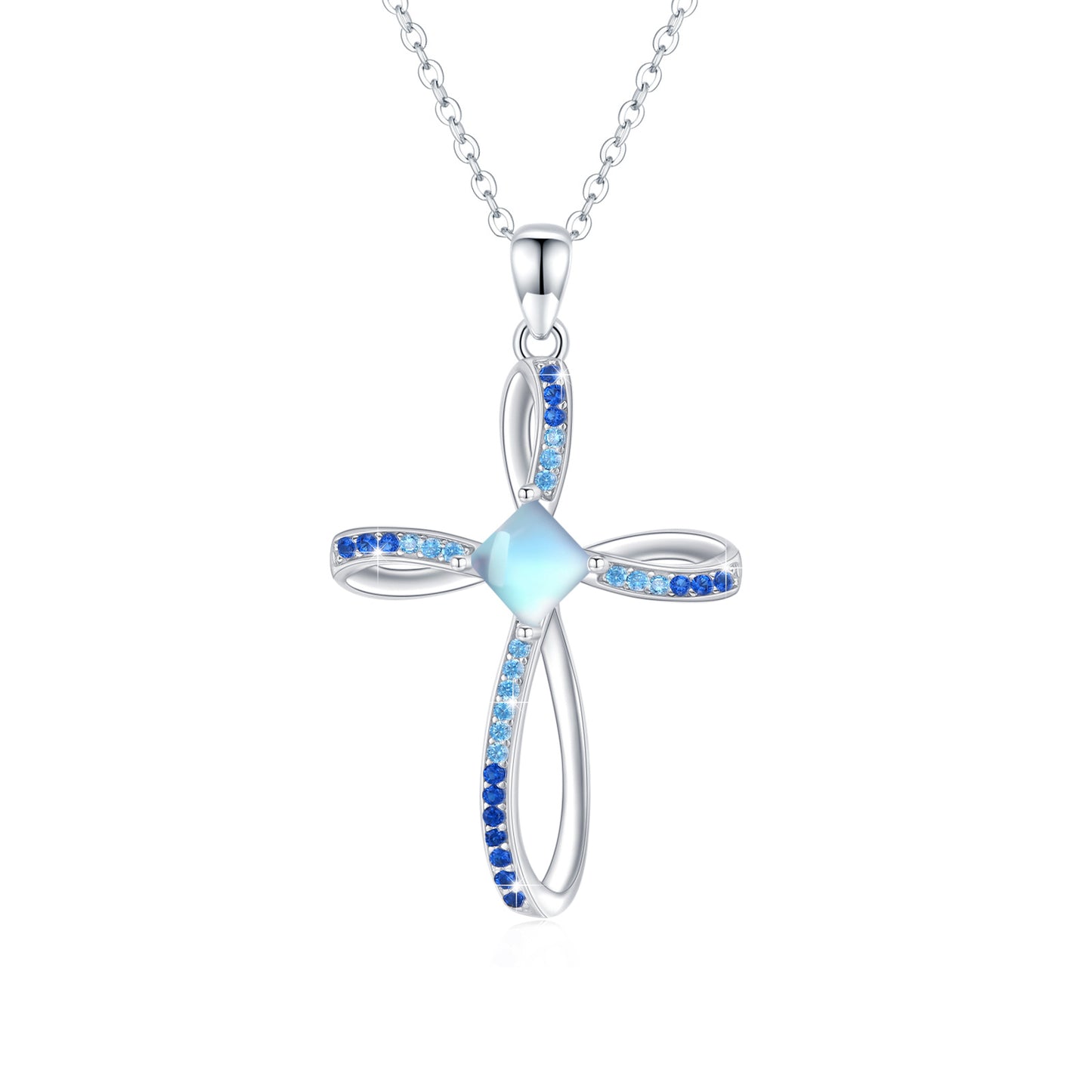 Web Based Moonstone Cross Pendant Necklace in 925 Sterling Silver