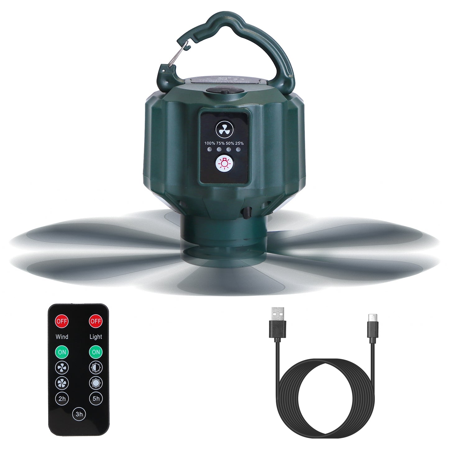 Web Based Portable Camping Ceiling LED Fan  USB Battery Powered Hanging Tent Lantern Fan Power Bank With 3 Fan Speed 3 Light Brightness Smart Timer Remote Control