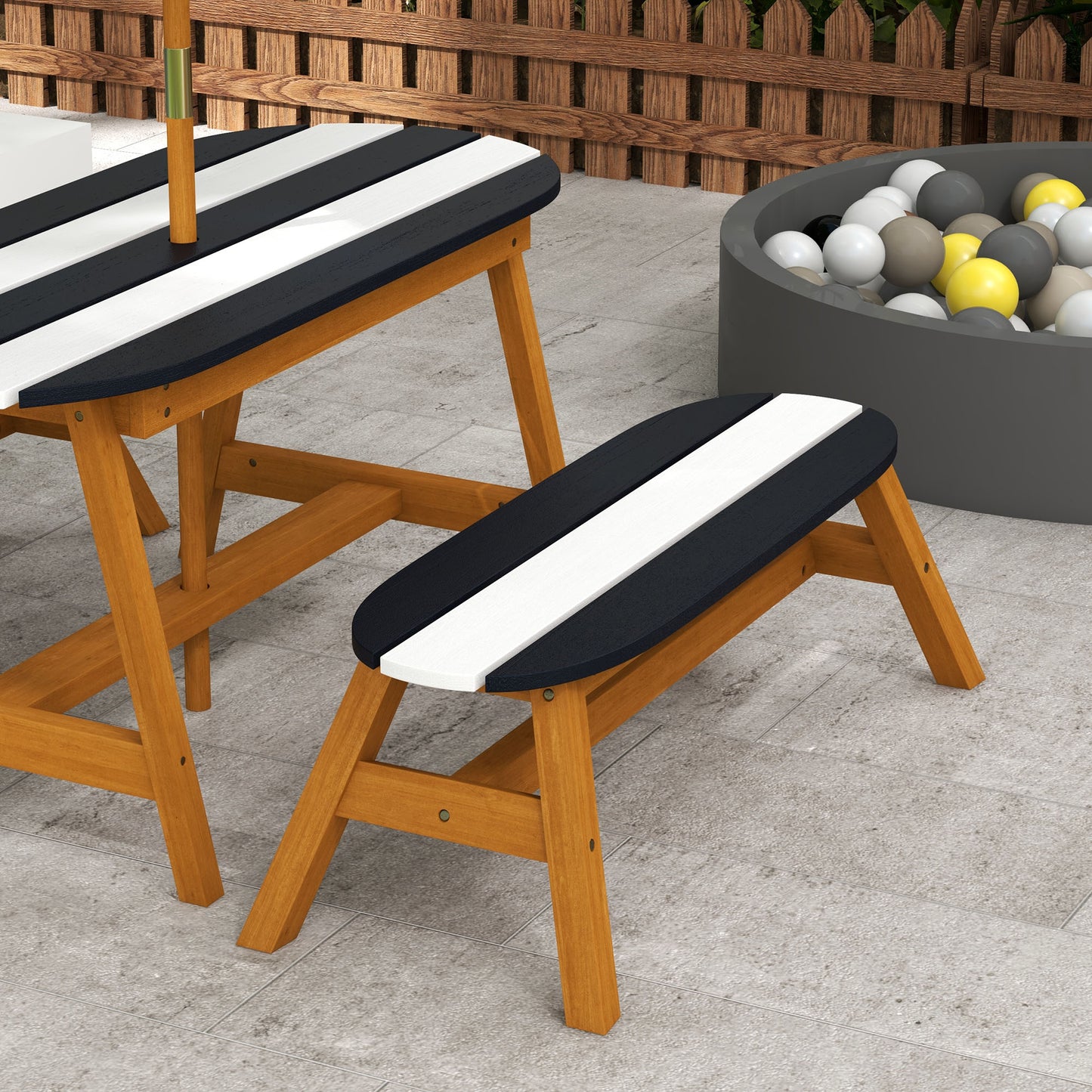 Web Based Kids Table and Chair Set Wooden Kids Outdoor Table Set with Removable Umbrella for 4 Kids Ages 3-8 Years Old