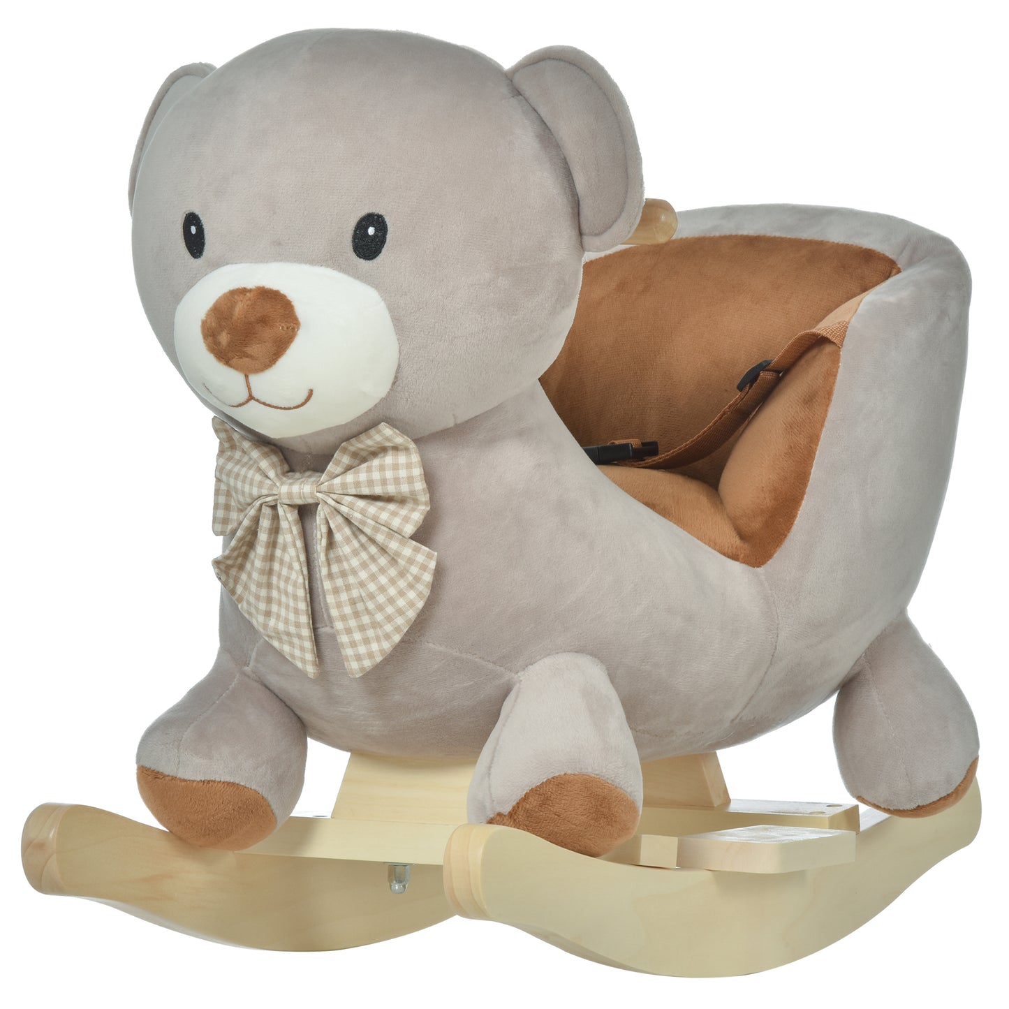 Web Based Bear-Shaped Kids Rocking Horse with Sound for 18-36 Months, Gray