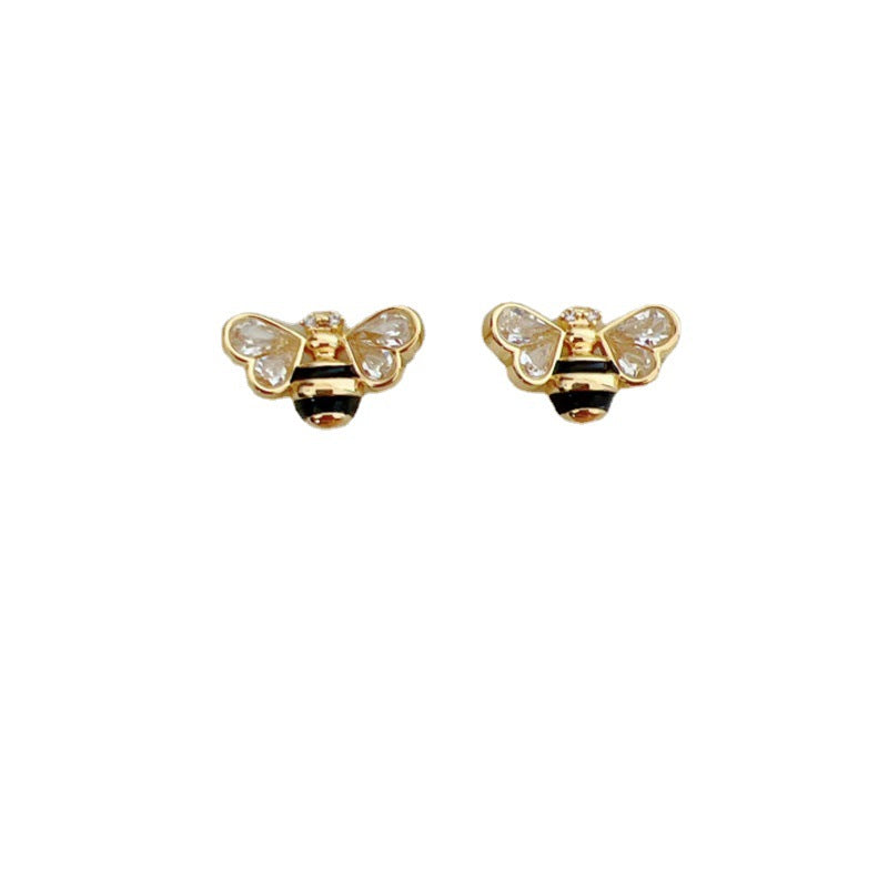 Web Based Delicate 3D Design Zircon Inlaid Drop Glaze Stud Earrings