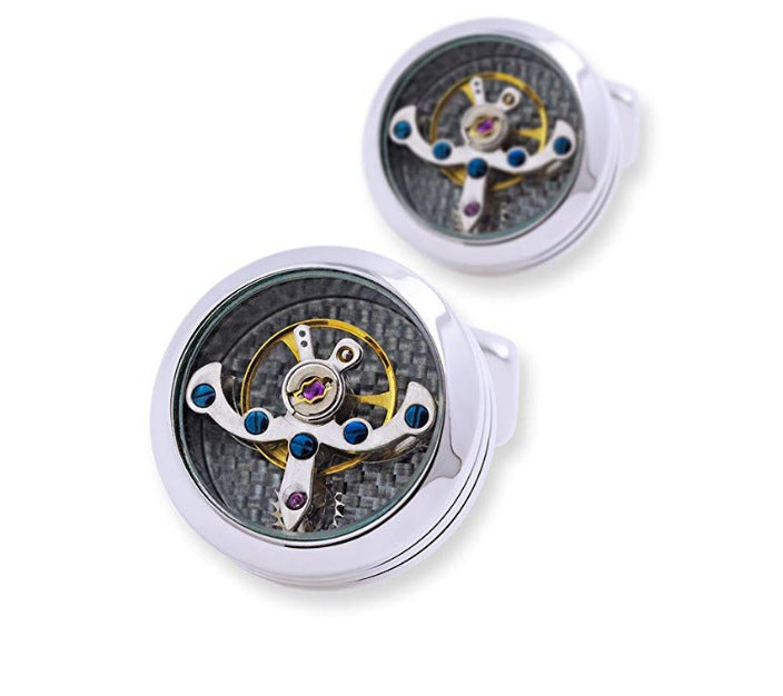 Web Based Tourbillon Movement French Shirt Cufflinks Stainless Steel Mechanical