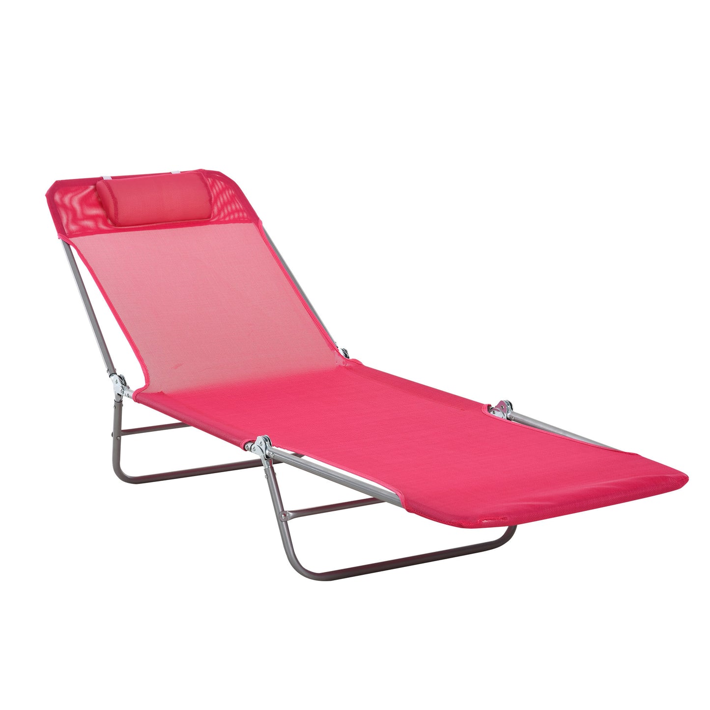 Web Based Folding Chaise Lounge Chair, Pool Sun Tanning Chair, Outdoor Lounge Chair with Reclining Back, Breathable Mesh Seat, Headrest for Beach, Yard, Patio, Pink