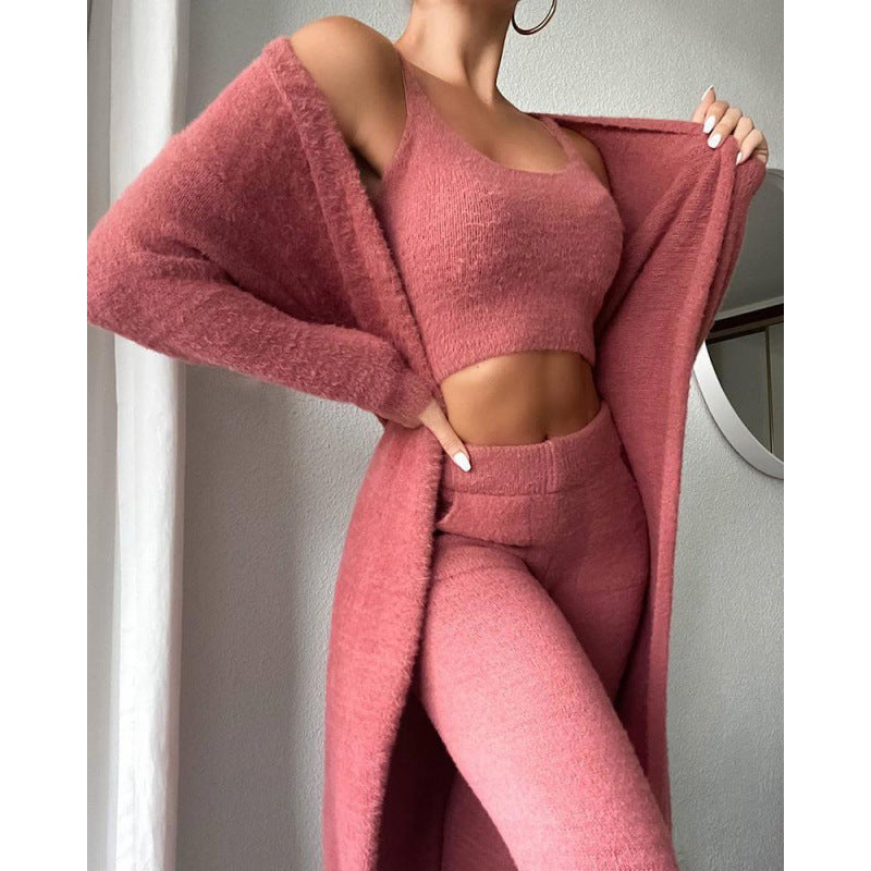 Web Basd Cozy Pajama Set, 3 Piece Lounge Set, Cute Loungewear, Warm Suit Sets, Matching Set, Lounge Set, 3 Piece Pant Sets, Women Winter Dress