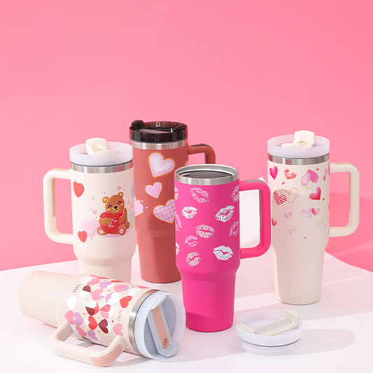 Web Based 40 Oz Tumbler With Handle Straw Insulated, Stainless Steel Spill Proof Vacuum Coffee Cup Tumbler With Lid Tapered Mug Gifts For Valentine Lover Suitable For Car Gym Office Travel