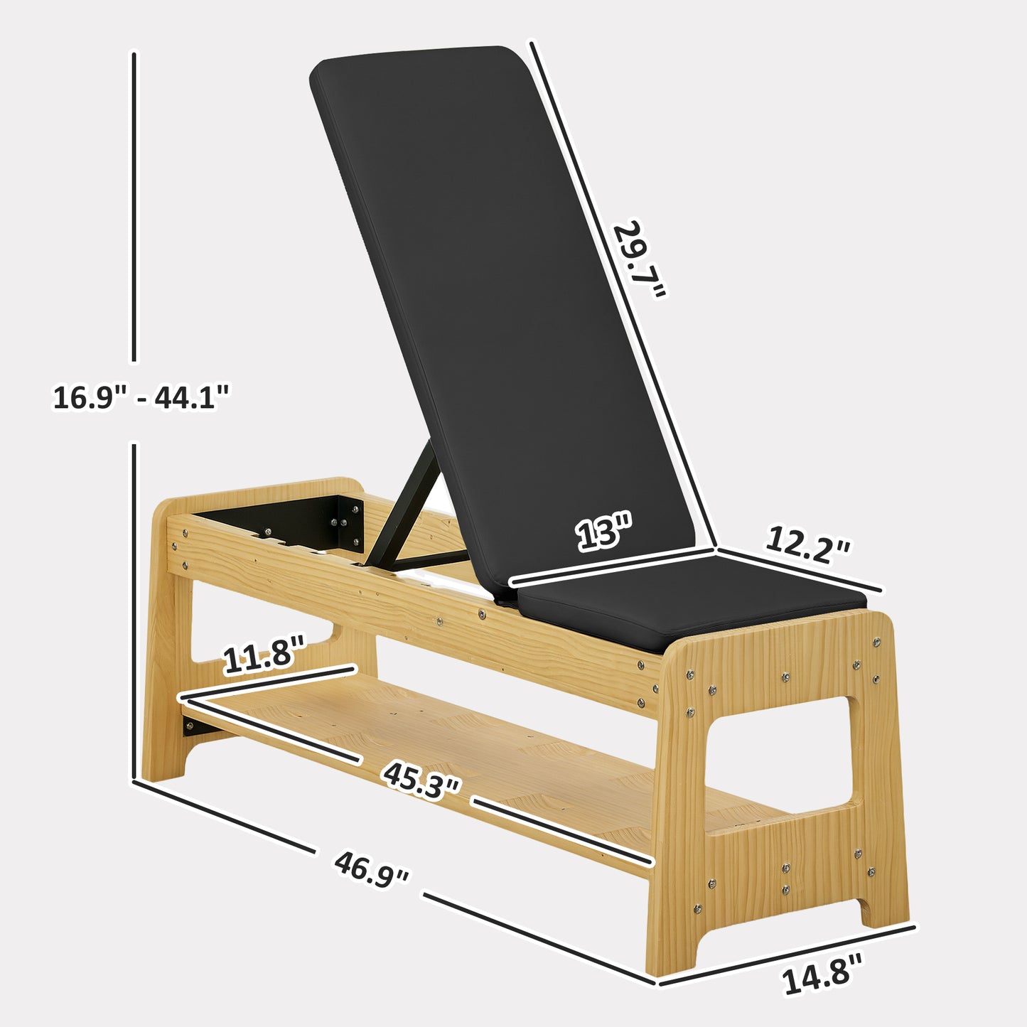 Wab Based Wooden Adjustable Weight Bench with Dumbbell Rack, Flat or Incline Workout Bench for Home Gym Weight Lifting, Black