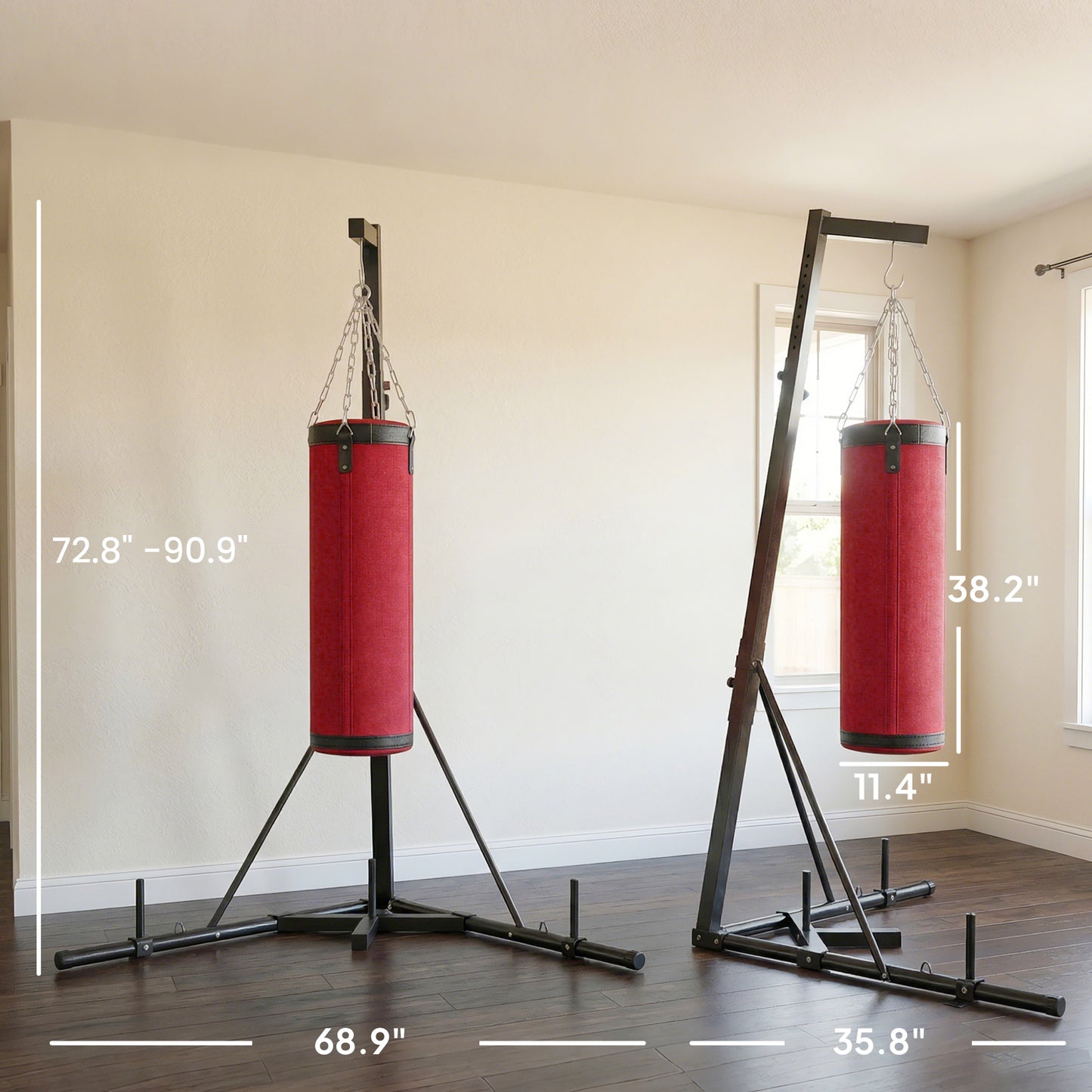 Web Based Punching Bag with Stand for Adults, 72.8"-90.9" Height Adjustable Freestanding Boxing Stand with Canvas Sandbag, Red